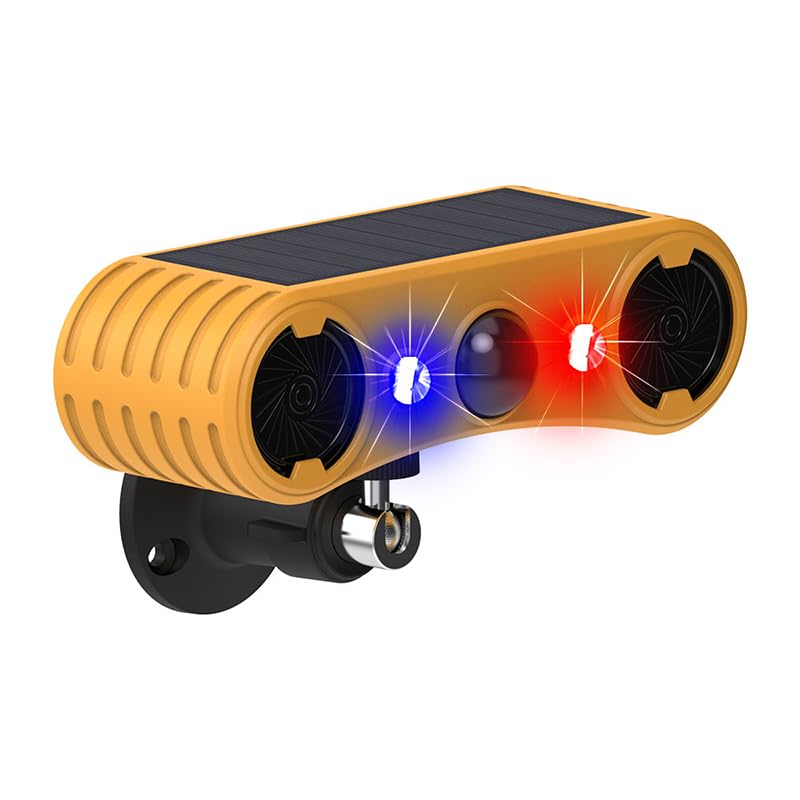 HASTHIP Solar Outdoor Motion Sensor Alarm for Gardens with Twin Horns and 13 Sounds | Dual Color Strobe Lights