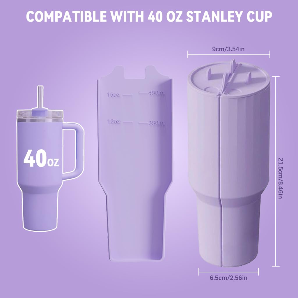 HASTHIP® 2 in 1 Water Cup Dividers for Stanley Cup 40 oz Silicone Water Cup Liner Food Grade Heat Resistant Silicone Drink Divider with Straw Opening & Removable Lid Universal Tumbler Cup Dividers,