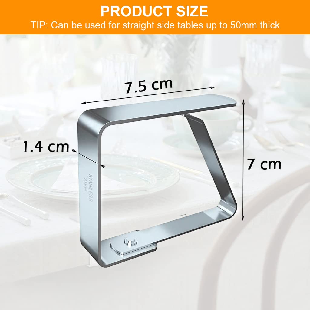 Tablecloth Clips, 4 Pack Stainless Steel Large Table Cover Clamps Table Cloth Holderss, Heavy Duty Picnic Table Clips, Table Cloth Holders Ideal for Restaurant Weddings Party (7 * 7.5cm)