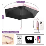HASTHIP® Mini Sun Umbrella Automatic Open, UPF 50+ Automatic Open/Close Windproof Travel Folding Umbrella with 6 Strong Ribs Design, 99 UV Protection Fashion Outdoor Umbrella with Hanging Handle, Pink