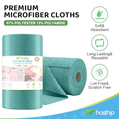 HASTHIP® Towels 50 Sheets, Microfiber Cleaning Cloth Blue Shop Rags Washable