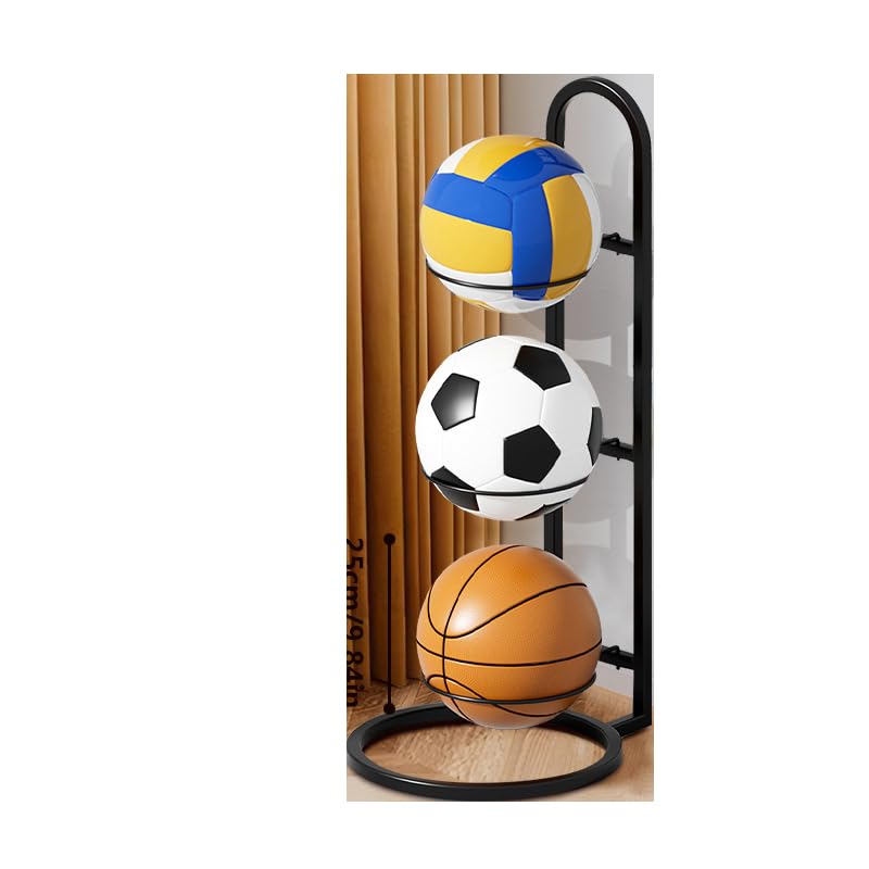 HASTHIP® Estante de Almacenamiento de Pelotas Baloncesto,Soporte Vertical metálico 3 Niveles,Organizador Desmontable y Estable para Baloncesto fútbol y Voleibol Color Negro