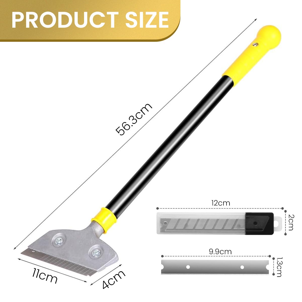 HASTHIP Blade Scraper for Floor and Wall Cleaning with 23.6 in Handle and Screw-Fixed Design | Includes 10 Replacement Metal Blades