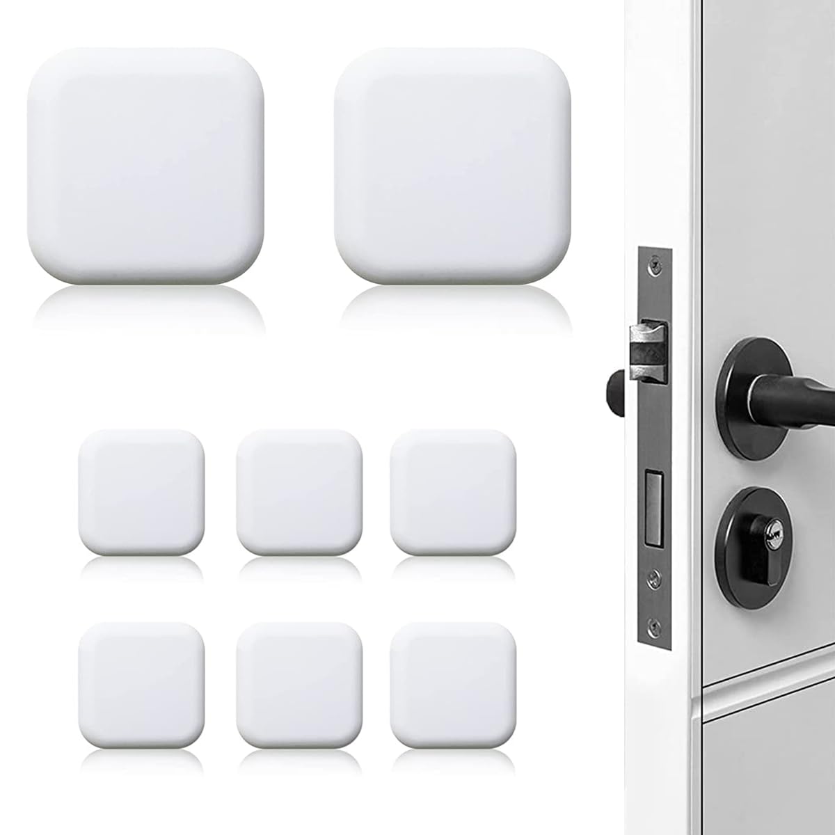 HASTHIP Door Stopper for Home with 8 pcs 4.5×4.5 cm Silicone Pads featuring Shock Absorption | White