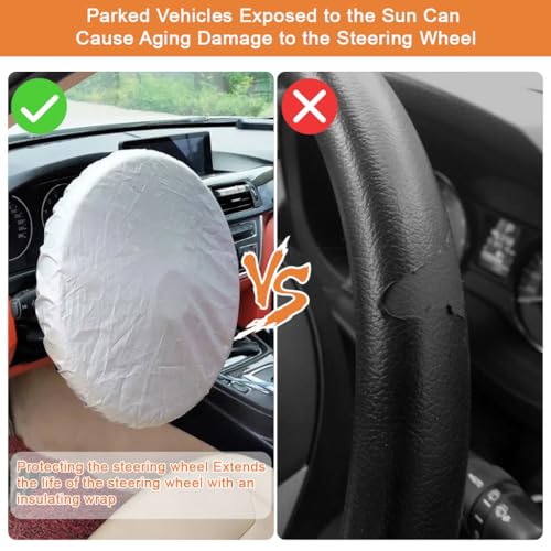 HASTHIP® Funda para Volante de Coche con Protección Solar, Cubierta Reflectante de Tela Plateada para Bloquear Calor y Rayos UV, Universal 42cm Compatible con Autos, Camiones y SUV, Antipolv