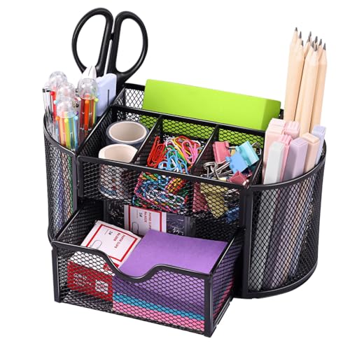 HASTHIP® Metal Grid Desk Organizer, Multi-Compartment Office Pen Stand, Space-Saving Storage Holder for Stationery, Gadgets, Home & Office Supplies