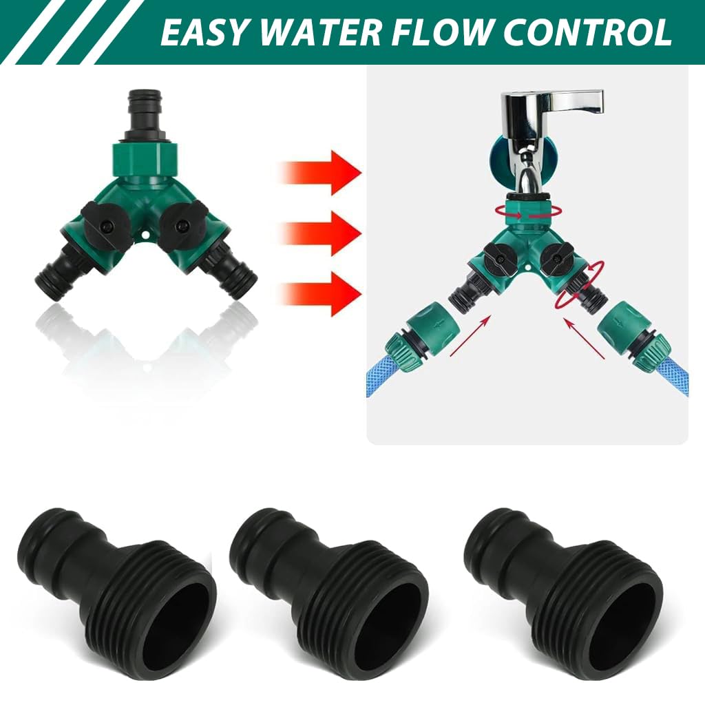 HASTHIP Hose Splitter for Garden Irrigation with Separate Switch and 3 Pcs 2 Way Valves | Durable Plastic 16mm Connector Suitable for 1/2 Inch Water Taps