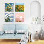 HASTHIP® Pack of 4 DIY Oil Painting Paint by Numbers with Frame Sunflower Rose Oil Art Painting Wall Hanging DIY Canvas Painting with Painting Tool Kit Wall Decoration, 7.8x7.8inch