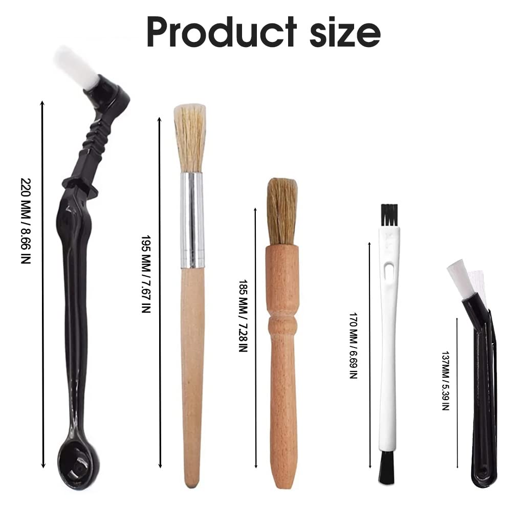 Coffee Brush Set, Professional Espresso Brush Kit, Include Wooden Coffee Grinder Machine Cleaning Brush and Nylon Espresso Brush for Coffee Machine Group Head (5Pcs)
