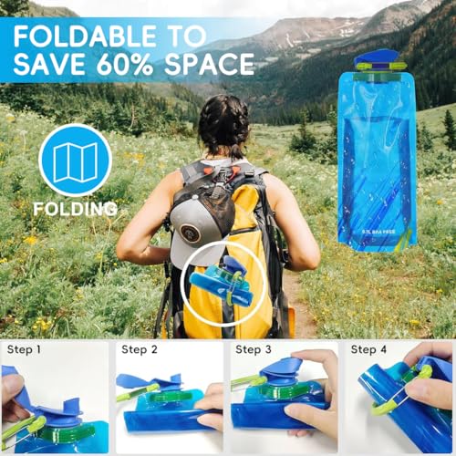 HASTHIP® 700ml Soft Water Pouches, Portable Leak-Proof Bottles with Quick Release Buckles, Reusable Hydration Packs for Running, Hiking, Sports & Gym, 3 Pack
