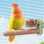 HASTHIP® Qpets Parrot Perch Stick with Feeding Cup, 6.6'' Bird Cage Mounted Standing Rod, Anti-Slip Grooved Wooden Perch with Clamp for Parrots, Parakeets & Other Pet Birds