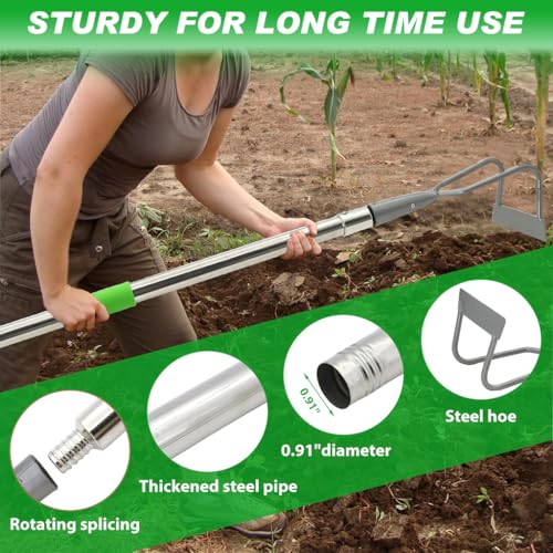 HASTHIP® Gardening Grass Puller Tool Garden Hoe 1.6M Manual Weed Remover with Long Handle Agriculture Weed Puller for Lawn Removing Loosening Soil 3 PCS