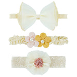 HASTHIP® 3 Piezas Diadema de Lazo para Bebé Niña,Banda Elástica de Encaje y Flor,Accesorios Pelo Suaves y Ligeros Regalo Ideal para Recién Nacida Multicolor