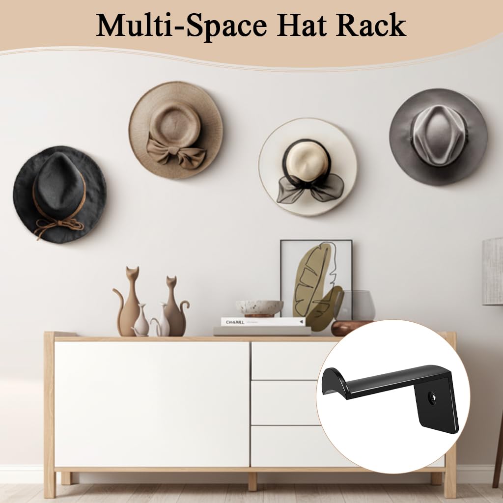 HASTHIP® 8Pcs Wall Coat Hanging Hooks Hat Display Organizer Racks Pre-punched Design, Multipurpose Minimalist Wall Storage Hooks for Hat, Clothes, Bag, with Screw Packs