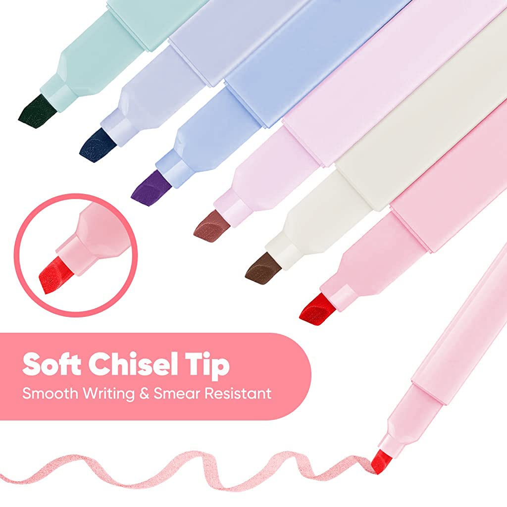 HASTHIP Highlighter Pen Set for Journaling and Notes with 6 Colors and Soft Chisel Tip | Quick Dry Ink