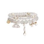 HASTHIP® 2pcs Crystal Bead Bracelet for Woman Girls Cinnamoroll Charm Friendship Bracelet for Girls, Dual Layered Cartoon Beige Elastic Bracelet for Women Girls Teens Birthday Christmas Gift