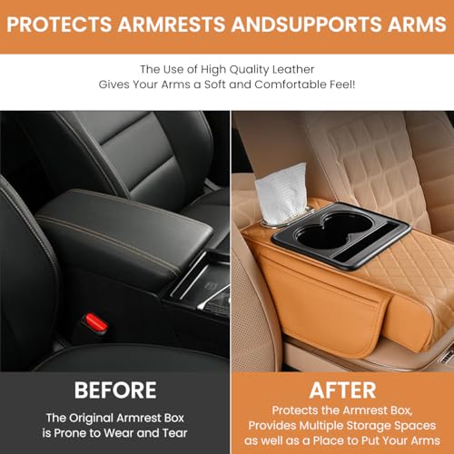 HASTHIP® Cojín para reposabrazos de coche, multifuncional, de cuero sintético, para consola central