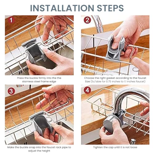 HASTHIP® BrandName Kitchen Sink Caddy Organizer – Large Detachable Stainless Steel Faucet Rack, Hanging Sponge Holder for Drainage, Soap, Scrubbers, Kitchen & Bathroom (15x17cm)