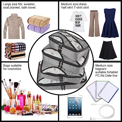 HASTHIP® 4 Set Luggage Packing Organization Cubes, Travel Cubes Travel Organizer Bags for Carry on Luggage, Compression Suitcase Organizer Bags Set for Travel Essentials