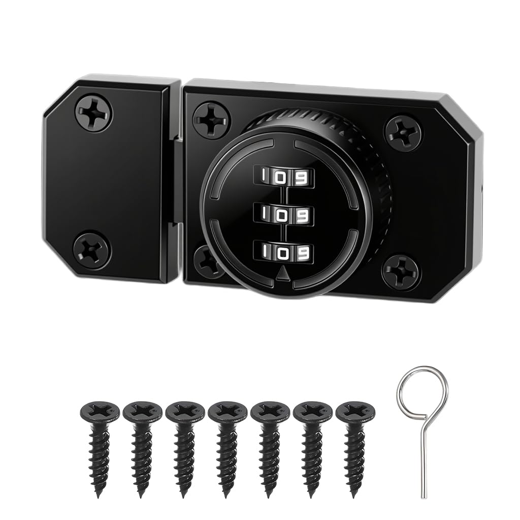 HASTHIP® Digital Door Latch, 3-Bit Secure Door Lock with Twist Knob, No-Drill/Screw-Mounted Design, Heavy-Duty Anti-Theft Metal Cabinet Lock