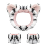 HASTHIP® Set de 3 Diademas Faciales y Muñequeras para Mujer,Banda de Toalla Microfibra y Franela Suave con Diseño Orejas Gato,Ajustable Absorbente Ideal para Lavado Cara