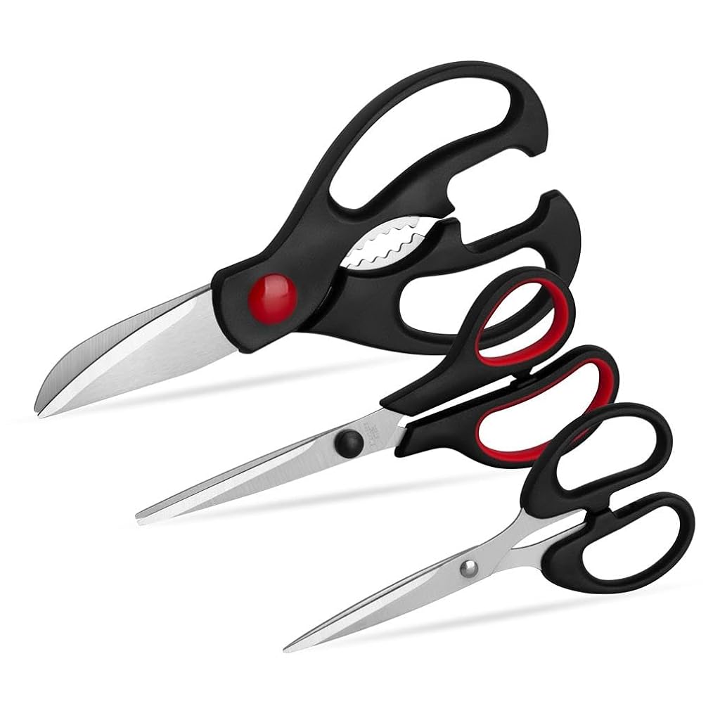 HASTHIP® 3PCS Kitchen Shears Set, Heavy Duty Stainless Steel Utility Scissors for Food, All Purpose Cooking Shears for Meat