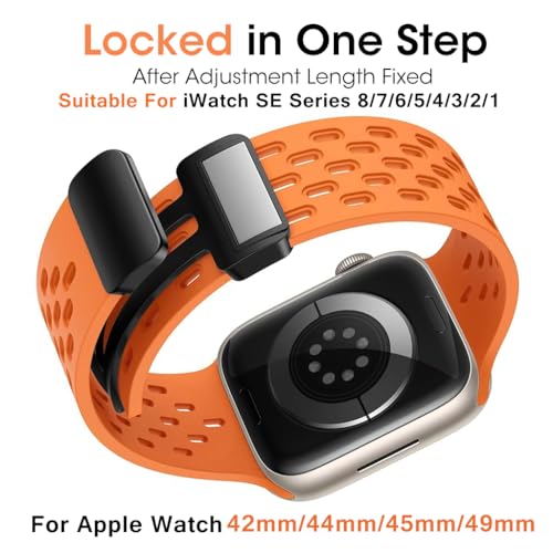 HASTHIP® Sport Silicone Watch Band Compatible with Apple Watch 42mm 44mm 45mm 49mm, Breathable Magnetic Clasp Replacement Strap for iWatch Ultra/SE/Series 9/8/7/6/5/4/3/2/1, 2 Pack Black &