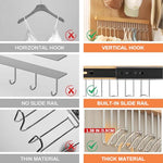 HASTHIP® 1 Pc Wooden Hanger for Clothes Hanging 12 Hook Adjustable Multi Sliding Wall Mounted Rack Bra Belt Scarf Tie Hat No-Drill Right-Pull Style 41X8CM 2PCS