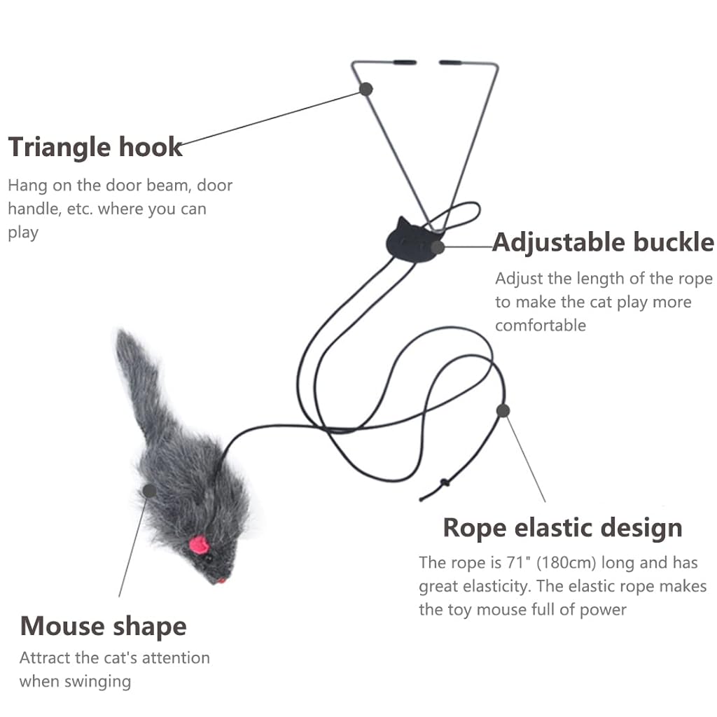 HASTHIP® Juguete Interactivo para Gatos,Varita con Cuerda Elástica Ajustable y Cinta Colorida,Juguete Colgante con Ratón de Felpa Teaser para Gatos de Interior Ejercicio y Diversión