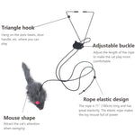 HASTHIP® Juguete Interactivo para Gatos,Varita con Cuerda Elástica Ajustable y Cinta Colorida,Juguete Colgante con Ratón de Felpa Teaser para Gatos de Interior Ejercicio y Diversión