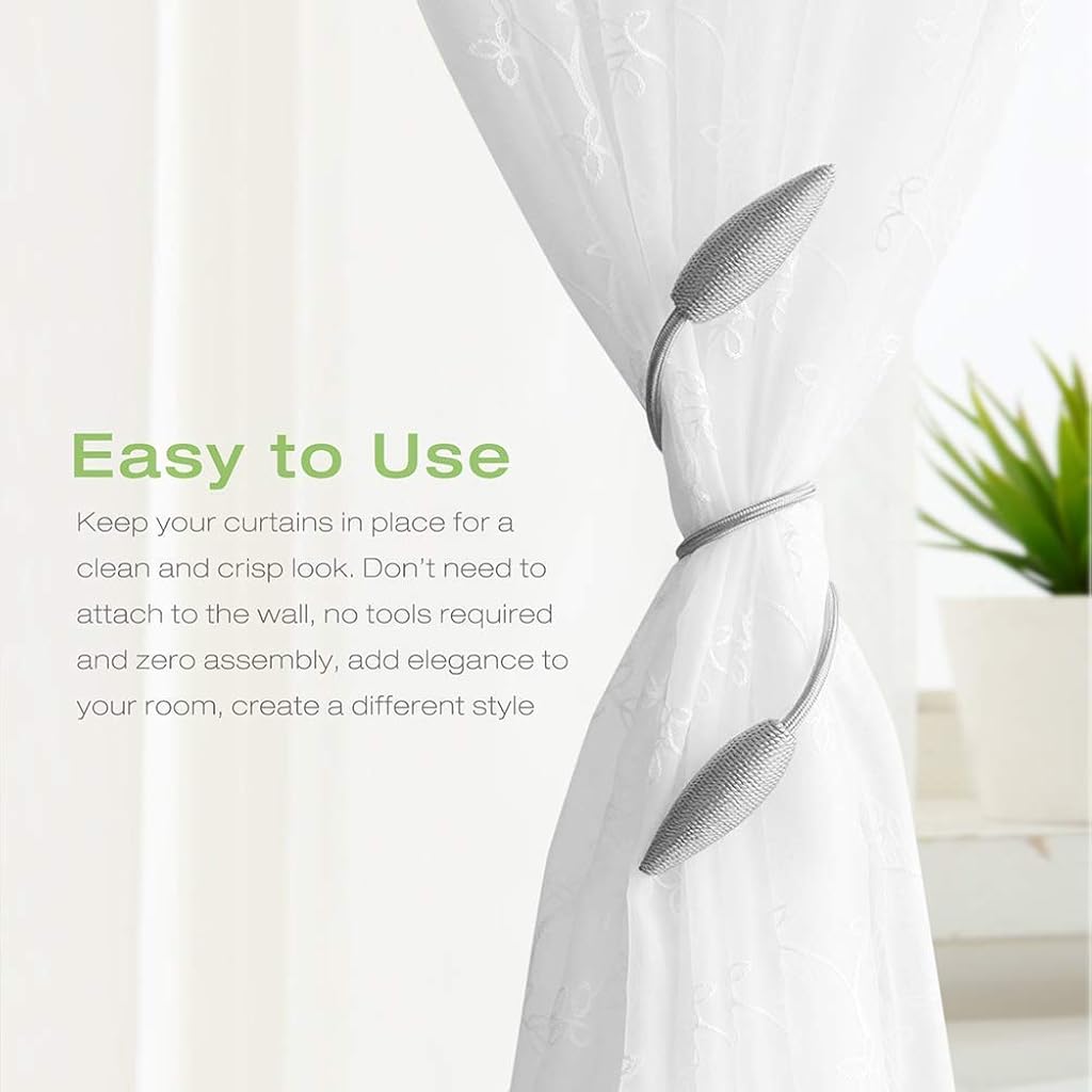 HASTHIP® Polyester Woven, Alloy Curtain Hooks, Free Size, Grey, 4 Pieces