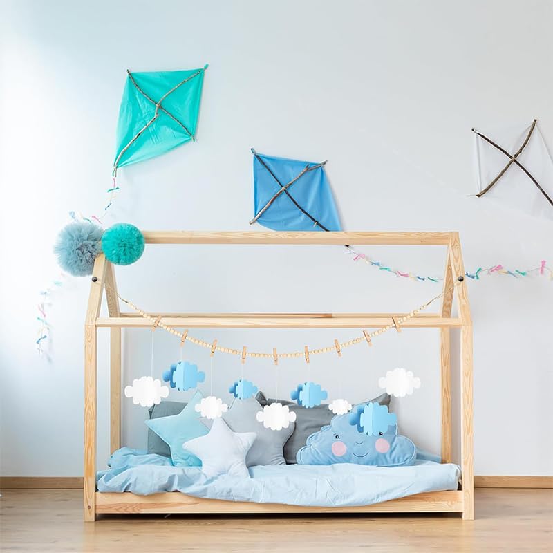 HASTHIP Hanging Photo Display for Wall Decor with 18 Clips and 2×55 in Wooden Bead Garland
