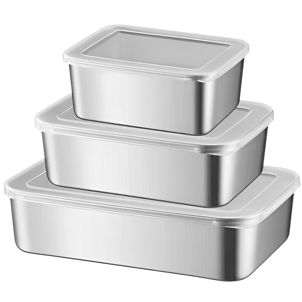 HASTHIP Stainless Steel Food Containers Set for Freezer and Outdoor Use with Clear Leak Proof Lids | 3 Sizes 650ml 1100ml 1700ml