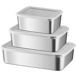 HASTHIP Stainless Steel Food Containers Set for Freezer and Outdoor Use with Clear Leak Proof Lids | 3 Sizes 650ml 1100ml 1700ml