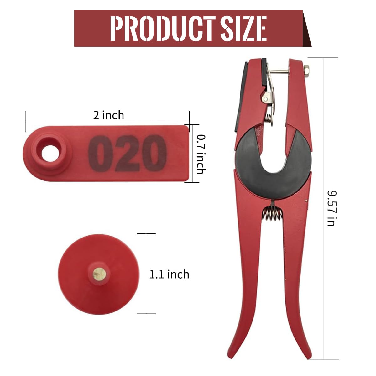 HASTHIP Livestock Ear Tag Applicator Set for Cattle and Sheep with 100 Numbered Tags | Red Plastic Farming Tool