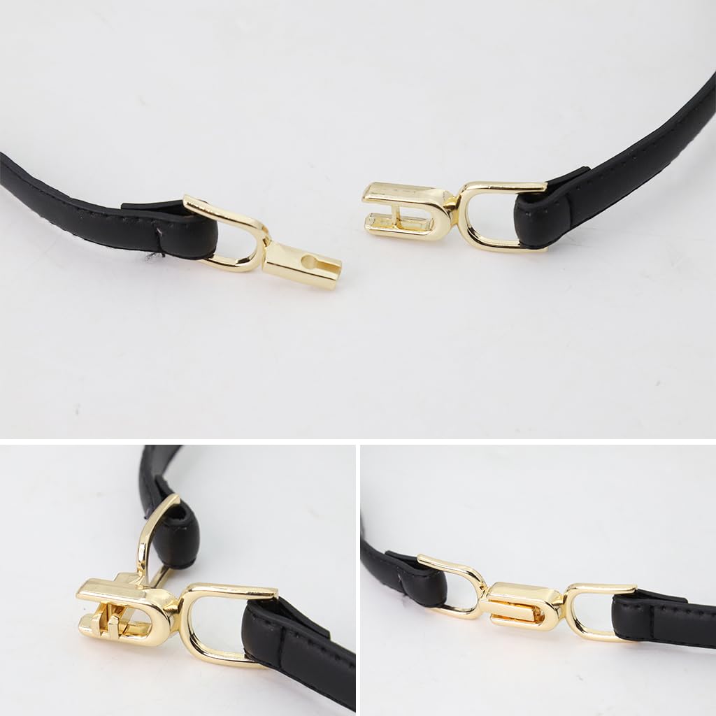 HASTHIP® Cinturones Finos para Mujer 2 Piezas, Cinturón de Cuero PU con Hebilla Dorada Ajustable, Cinturón Elegante para Vestidos, Camisas, Blazers y Conjuntos de Moda