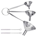 HASTHIP® 3Pcs Food Grade Stainless Steel Funnel Set with Long Handle and 2 Cleaning Brushes, Small Metal Kitchen Funnels 3 Sizes 0.5in/0.8in/1.2in for Essential Oil, Liquid, Powder, Spice