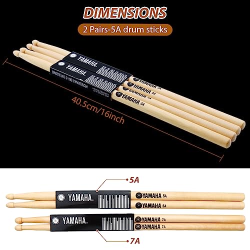 HASTHIP® 5A Drum Sticks Maple Drumsticks, 2 Pair 16inch Drum Sticks Set, Wood Drumsticks Drum Accessories for Adults & Youth, Oval Wood Tip, Perfect for Pros and Beginners 3 PCS