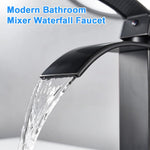 HASTHIP® Matte Black Waterfall Bathroom Faucet, Stainless Steel Single Handle Mixer Sink Faucet, Deck-Mounted Single Hole Vanity Faucet with Curved Spout, Modern Lavatory Basin Tap