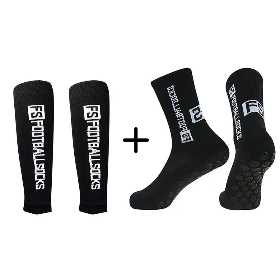 HASTHIP® 1 Set Anti-Slip Grip Soccer Socks with Shin Guard Sleeves