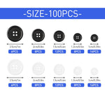 HASTHIP® 100Pcs Sewing Buttons for Clothes, Resin Shirt Buttons Round Craft Buttons, Black & White 5 Sizes 4 Hole Clothing Buttons for Sewing, DIY and Holiday Decoration