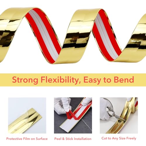 HASTHIP® 1 Roll Golden Wall Molding Trim Corner Guards Caulk Strip Apply Table Edge Door Frame Baseboard for Protection Decoration 9.84ft x 0.78in 3 PCS