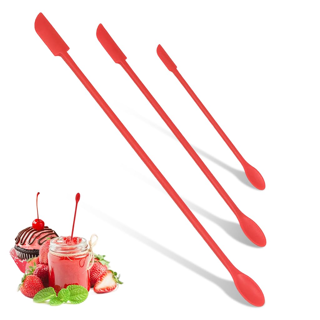 HASTHIP® 3Pcs Silicone Spatulas 3 Sizes Dual Ends Silicone Makeup Scoop Spatulas Food Grade Silicone Spatulas for Food Jar, Makeups, Lotion Jar