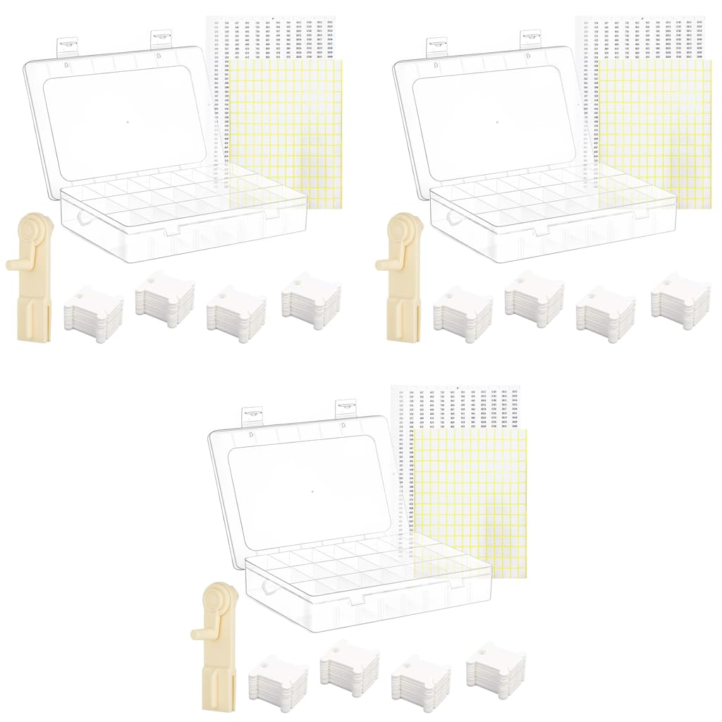 HASTHIP Embroidery Floss Organizer Kit for Cross Stitch with 24 Compartments and Bobbin Winder | Includes 120 Plastic Bobbins and Color Number Stickers
