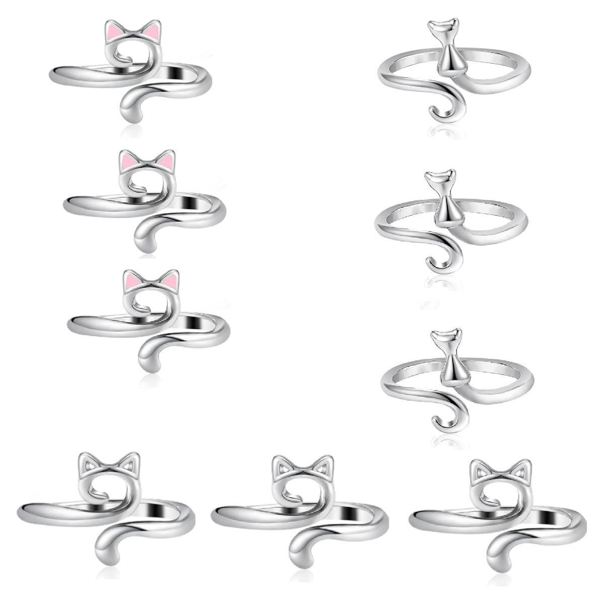 HASTHIP Crochet Rings for Tension featuring Cute Cat Ear Design 9PCS Metal Adjustable Set