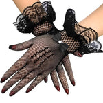 HASTHIP® Guantes Cortos de Encaje Transparente con Diseño Floral para Mujer, Longitud a la Muñeca, Elegantes para Boda, Fiesta y Disfraz