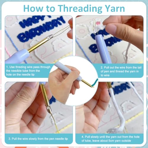 HASTHIP® DIY Tufting Art Kit 20x20CM Punch Needle Embroidery Kit for Beginners,Forest Animal Design,Complete Craft Set with Hoop Embroidery Needles Yarn Easy Needlepoint Starter Gift for Kids & Adults