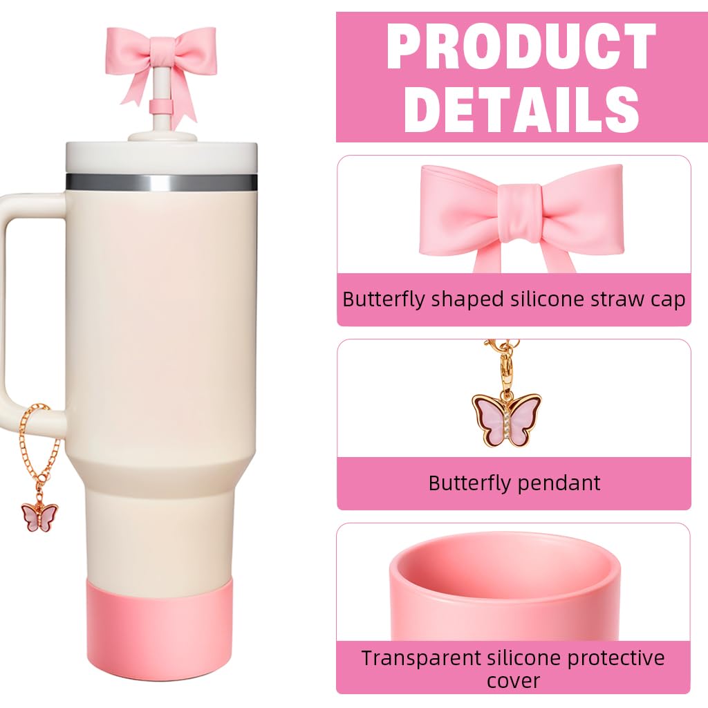 HASTHIP Stanley Cup Accessories 27PCS Kit with Straw Caps and Brush | Cute Bow and Sleeve Decor