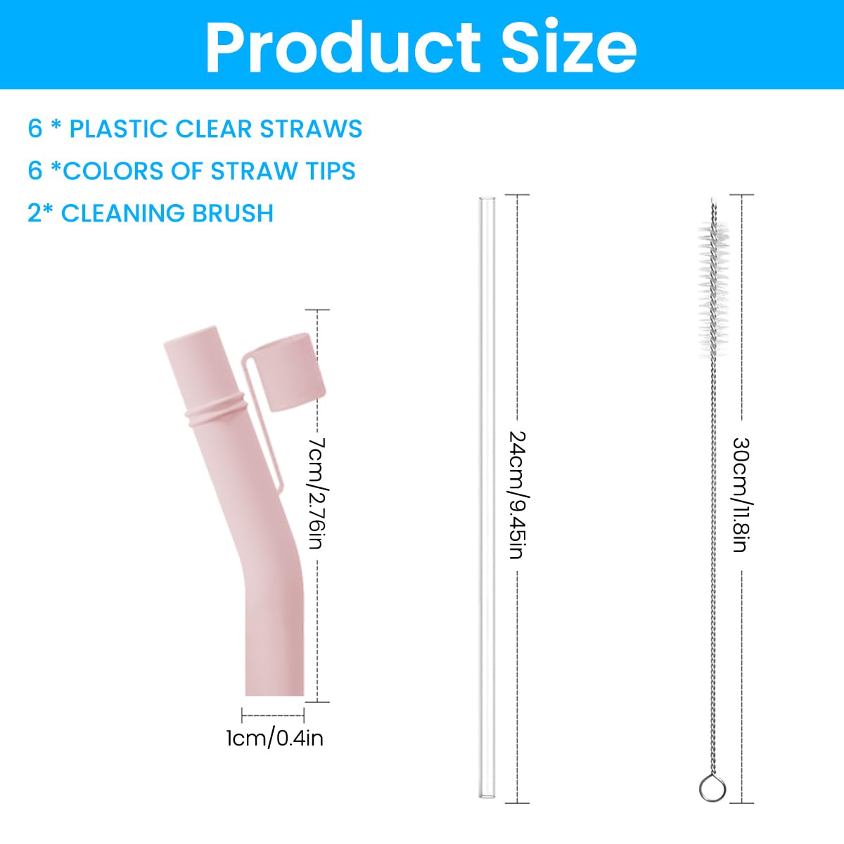 HASTHIP Silicone Straw Extenders for 8–10mm Straws with Dustproof Cap and 2 Cleaning Brushes