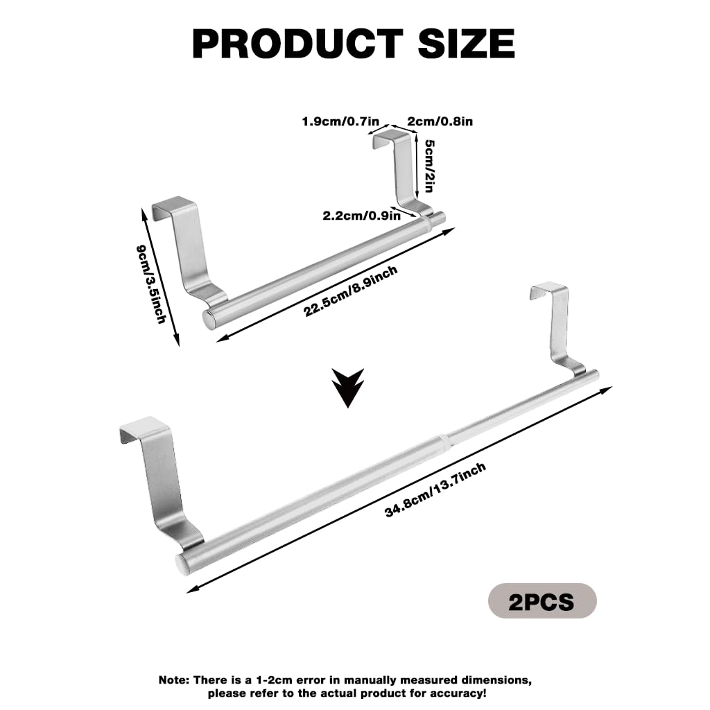 HASTHIP Towel Holders for Kitchen and Bathroom with 22.7–37.7cm Adjustable Telescopic Bar | Stainless Steel No Drill Over Door Rack